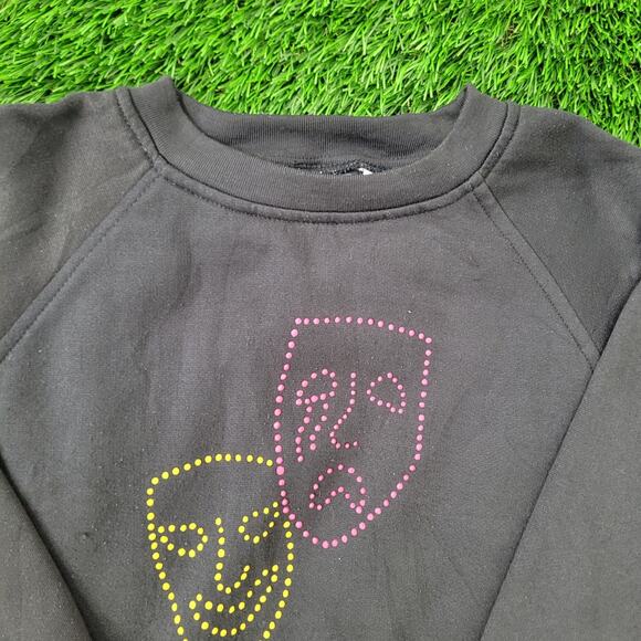 Vintage 90s Theatrical Mask Sweatshirt Womens Large 22x23 Boxy Crop - Picture 9 of 13
